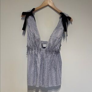 LA LIGNE Women's Striped Top with Black Bow Accents